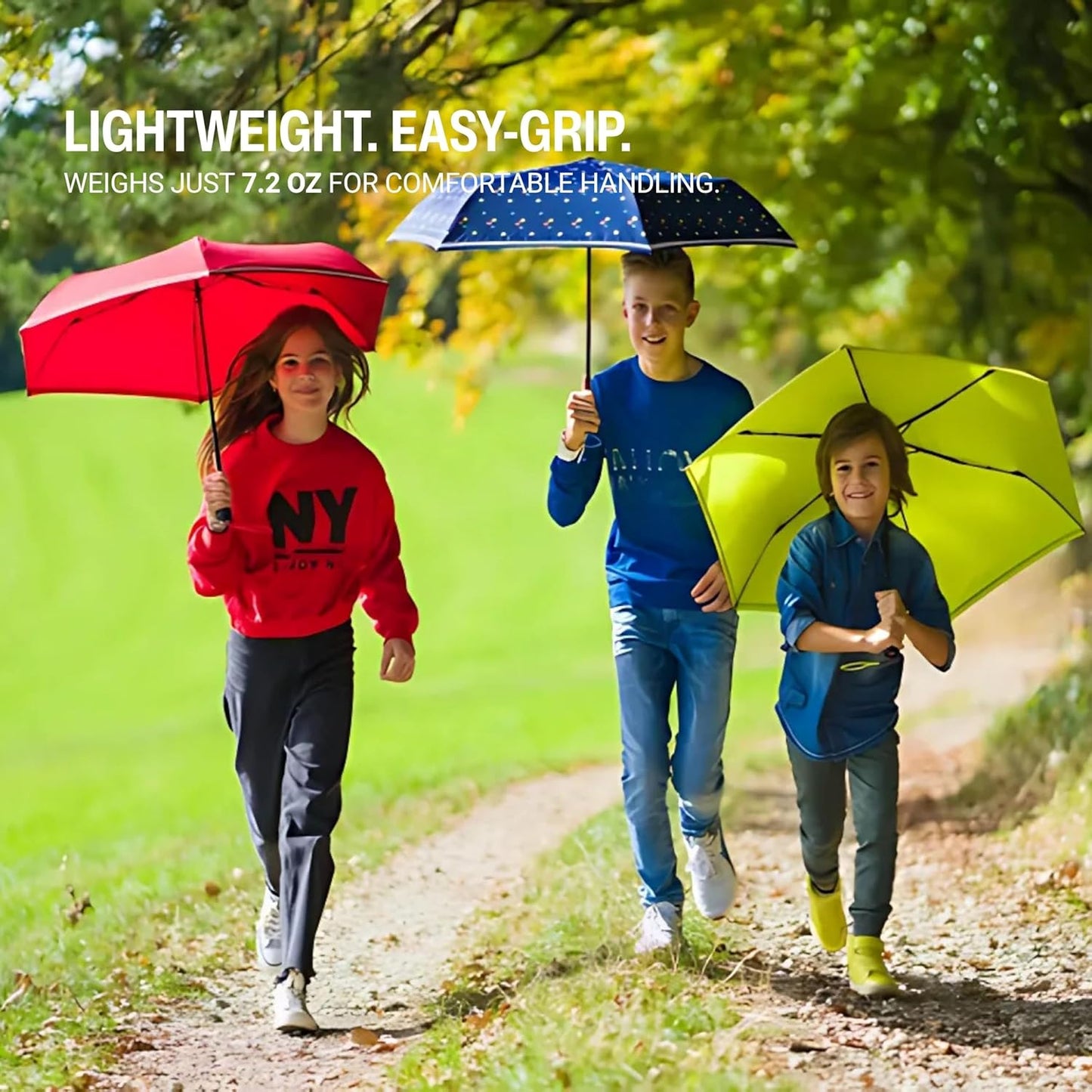Knirps Rookie Manual Rain Umbrella for Elementary and Middle School Kids – 35.4" Canopy with Reflective Safety Stripe, Carrying Case Included