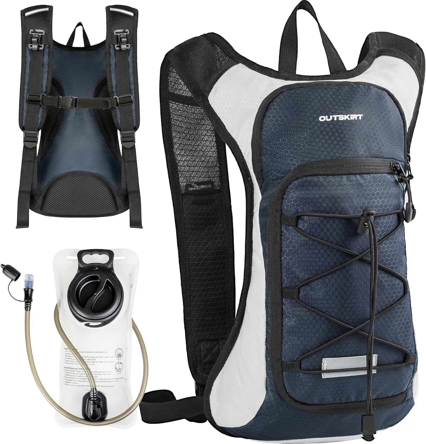 OUTSKIRT Hydration Backpack with 2L Water Bladder, Lightweight and Breathable Running Hydration Pack, Water Backpack for Hiking, Cycling, Trail Running, Marathons & Outdoor Adventures for Men Women