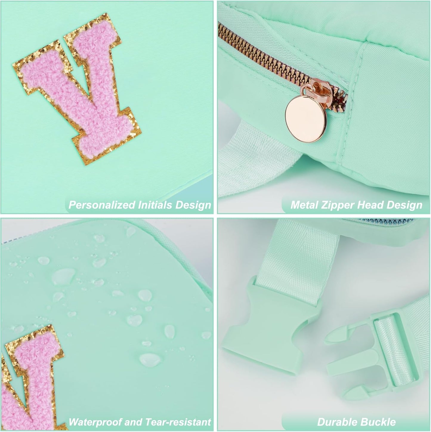 Belt Bag Fanny Pack Crossbody Bags with Initials Letter Patch Cute Stuff Birthday Gifts for Teenager Girls Trendy Stuff for Teens | V,Light Green