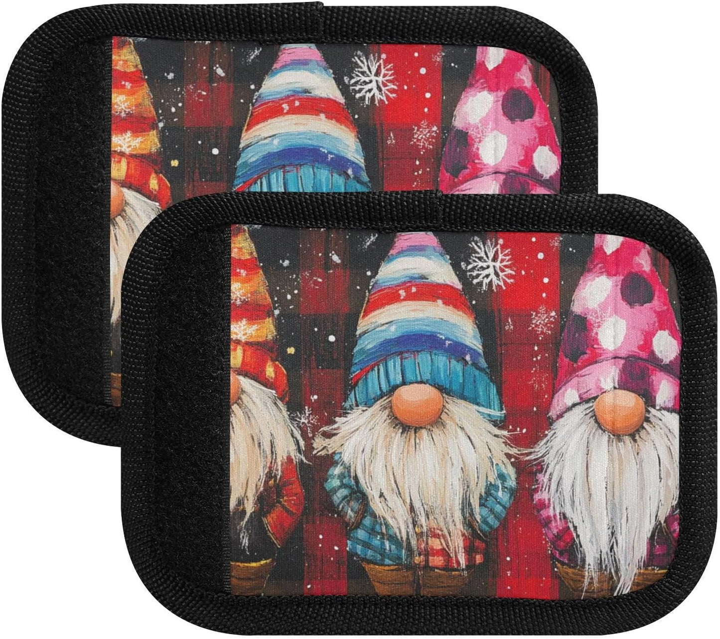 Christmas Gnome Snowflake Plaid 4 Pack Luggage Handle Wraps Covers for Suitcase Identifiers Bag Tags Travel Accessories