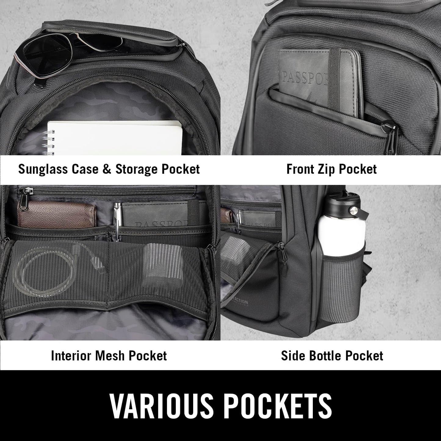 Kenneth Cole REACTION Parker Polyester Abrasion-Resistant Travel 17" Laptop Backpack with Removable Laptop Sleeve, Black