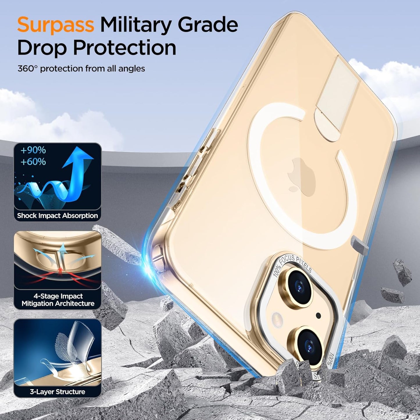 for iPhone 13 Case with Kickstand, [Invisible Stand] Compatible with MagSafe, Anti-Slip Shockproof Military-Grade Protection, Magnetic Slim Phone Case for iPhone 13 Cover (Clear)