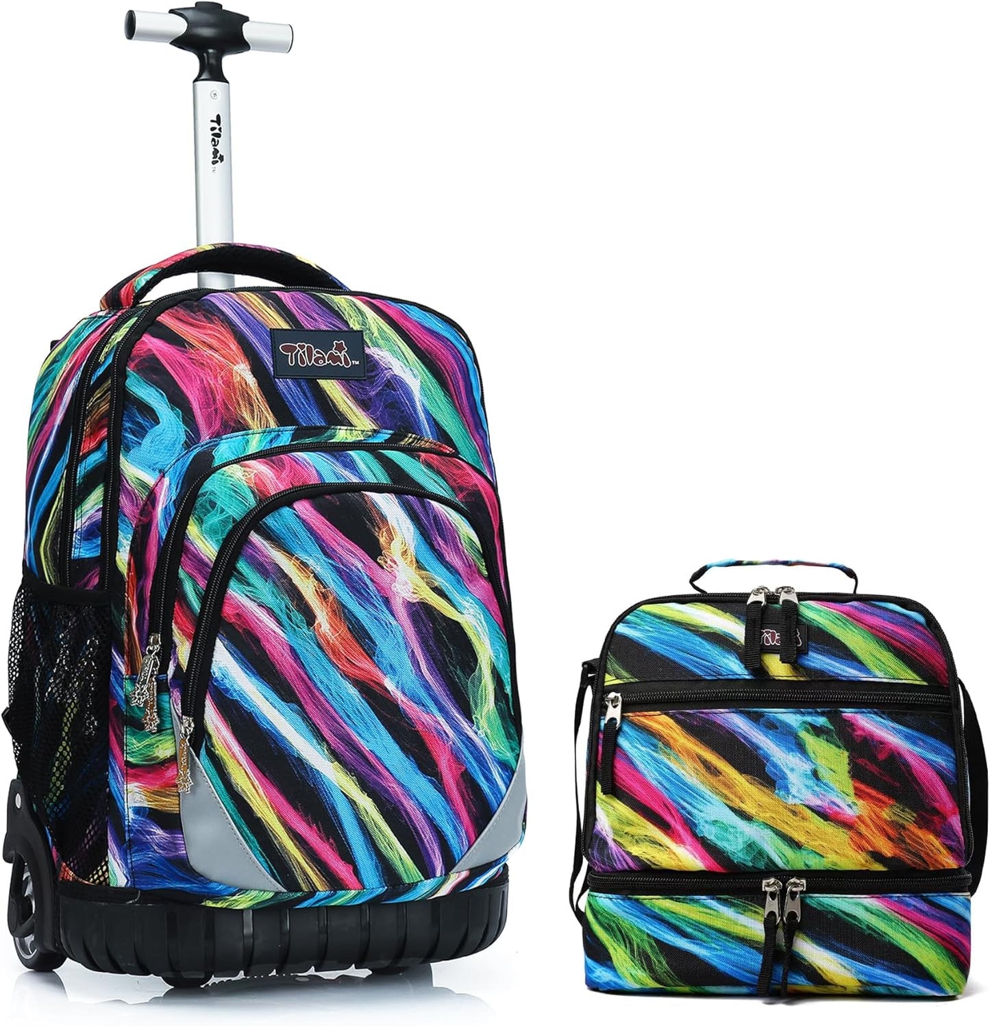 Tilami Rolling Backpack & Lunch bag for Kids 19 Inch Wheeled Bookbag for Boys & Girls for School & Travel,Multi colors