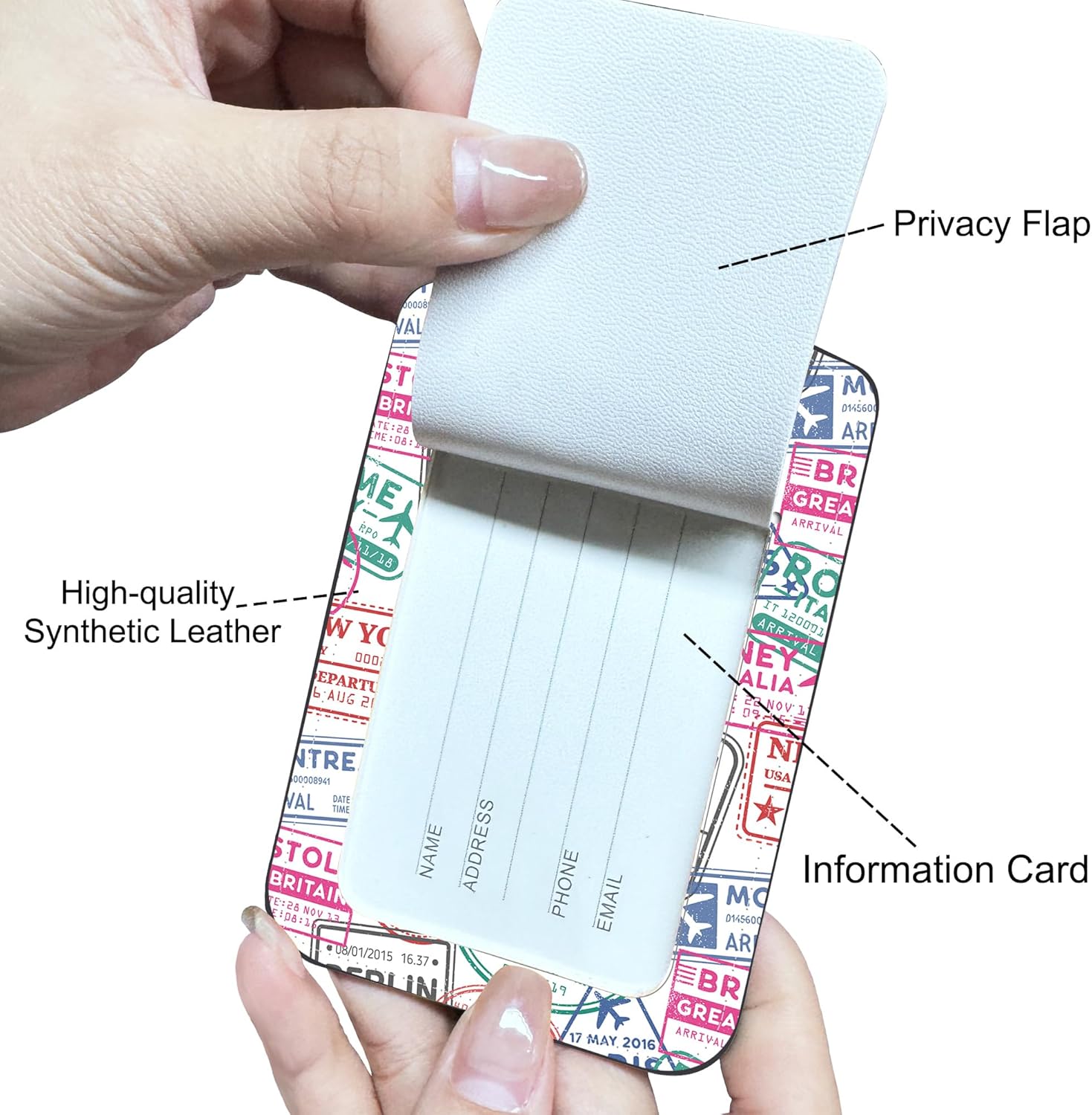 Creative Passport Stamp Luggage Tags Set of 2 Colorful Visa Stamps PU Leather Travel Baggage Tags