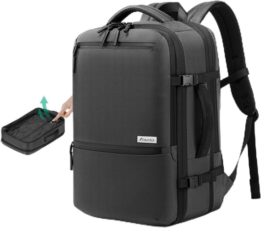 Dinictis Vacuum Seal Travel Backpack 60L Built-in Pump, Expandable Backpack with Vacuum Compression fits 17 inch Laptop, Waterproof Carry On Suitcase Luggage suit for Short Trip and Business-Dark Grey