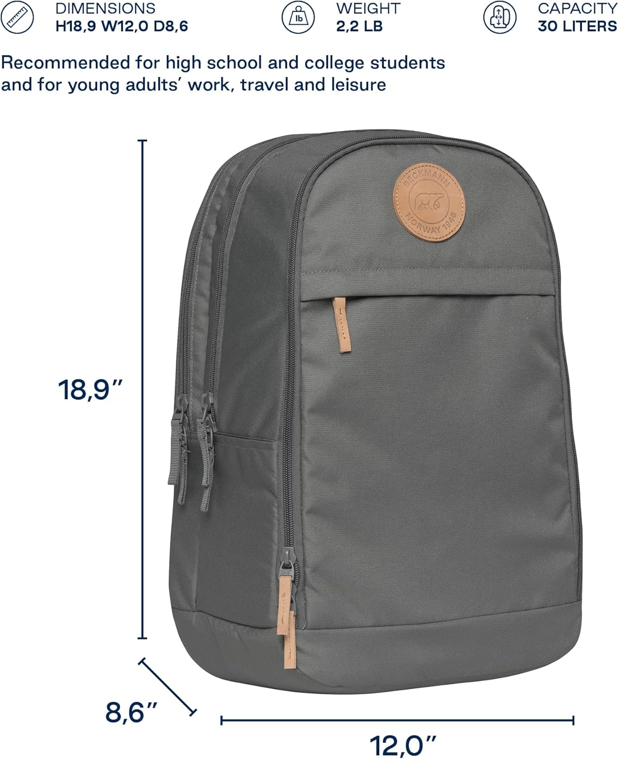 Beckmann URBAN Backpack for Teens and Adults – Lightweight, Ergonomic, Stylish & Functional Design, 30L Capacity, Laptop compartment- Recycled Materials – School, Work, or Travel. FOGGY GREEN