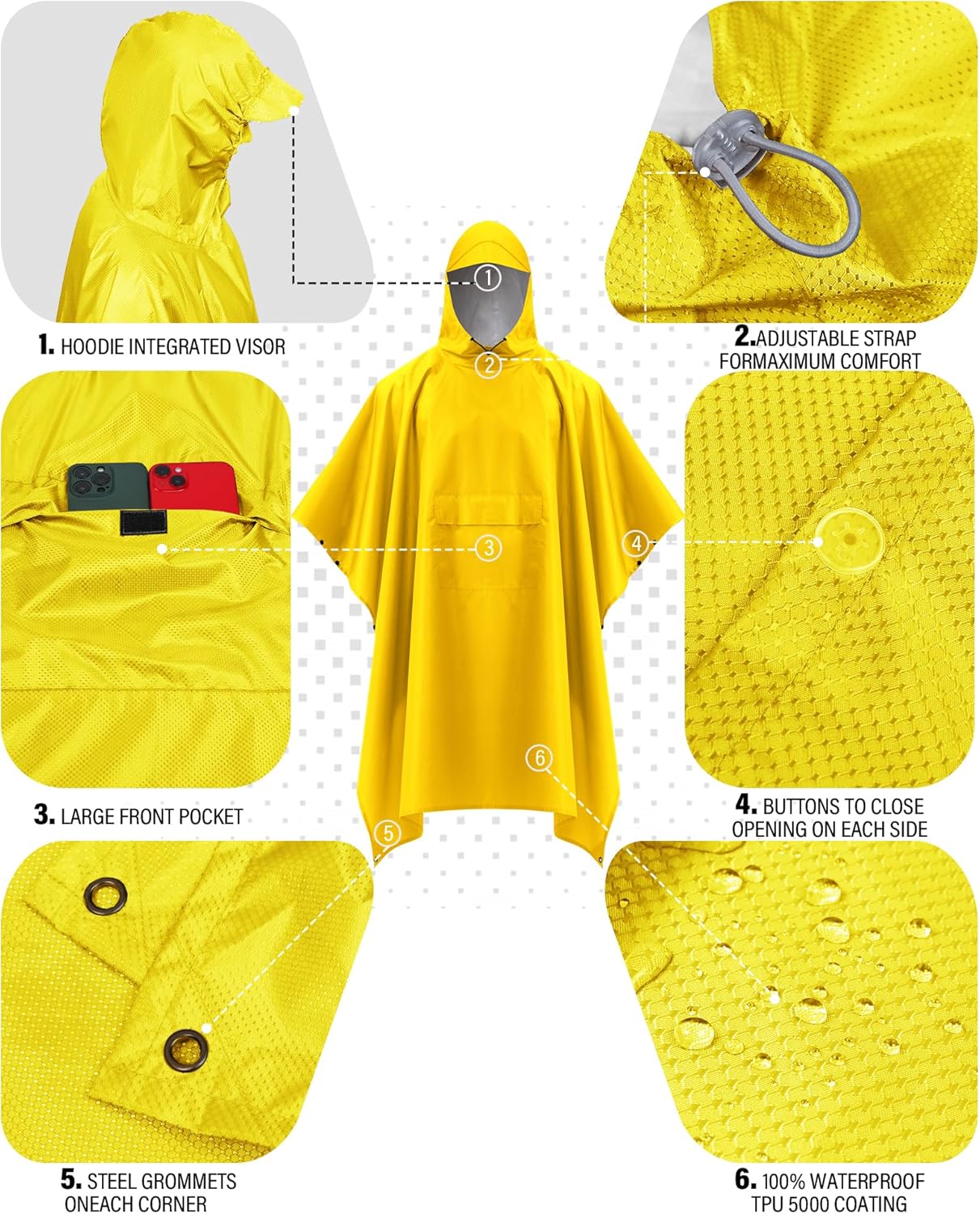 iCreek Hooded Rain Poncho Packable Unisex Raincoat Jacket with Pocket Waterproof Lightweight for Hiking, Camping, Outdoor