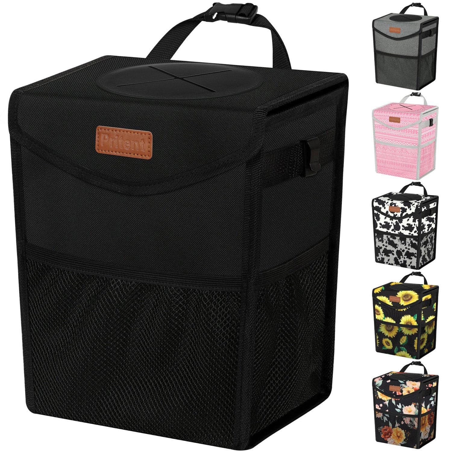 Pritent Car Trash Can with Lid Leakproof Car Garbage Bag Vehicle Trash Bin