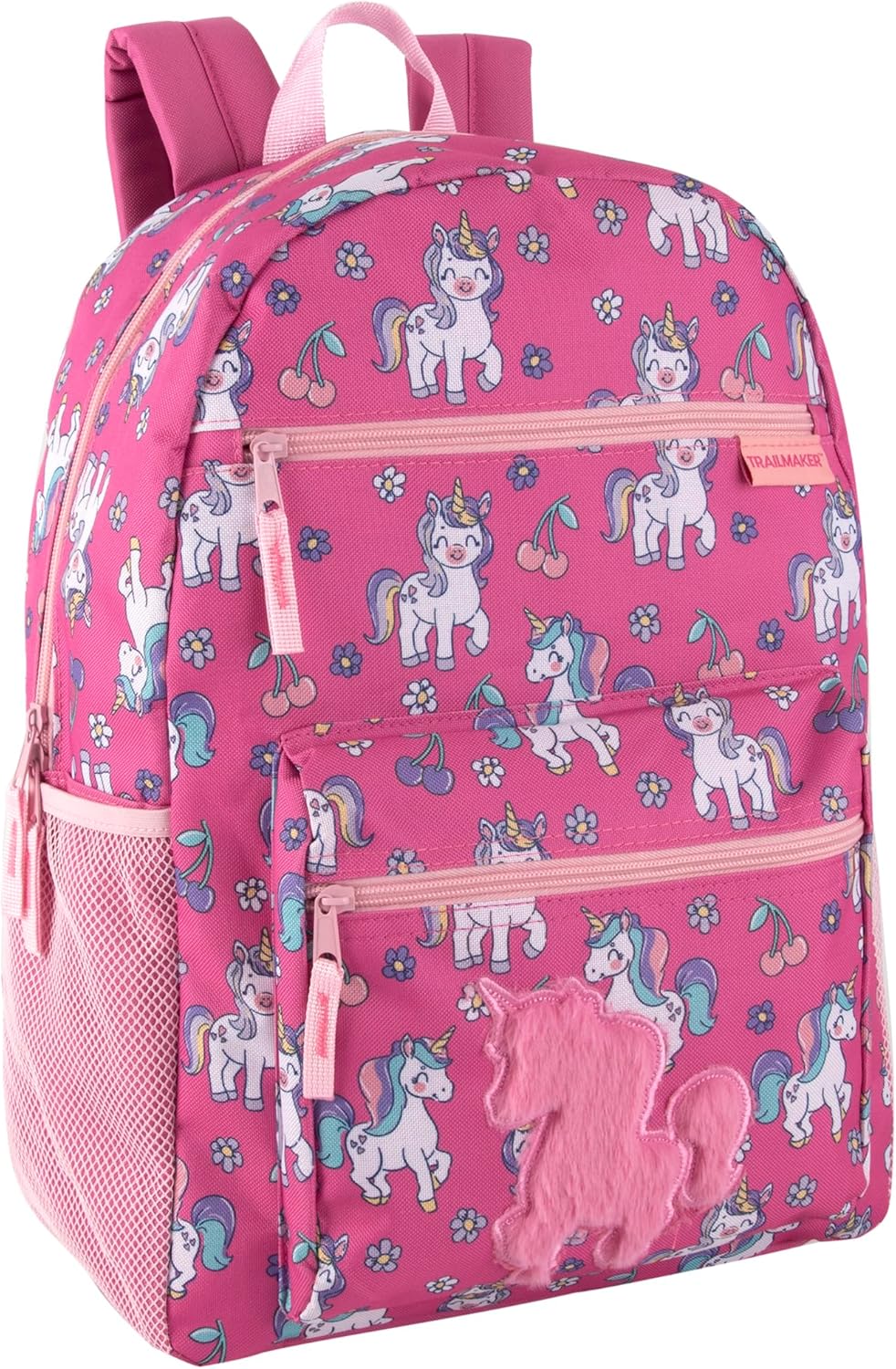 Trail maker 17” Kids Character School Backpacks Plush for Girls with Side Pockets, Padded Straps