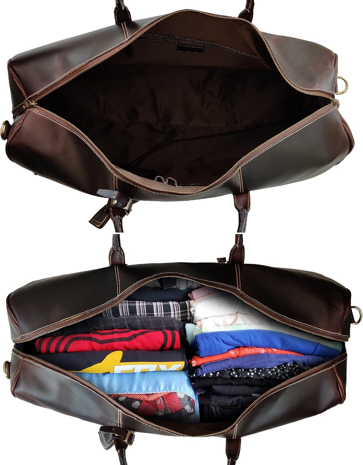 24" Leather Duffle Bag for Men & Women, Full Grain Leather Travel Overnight Weekender Sports Gym Carry On Duffel Bag by Rustic Town (Walnut Brown)