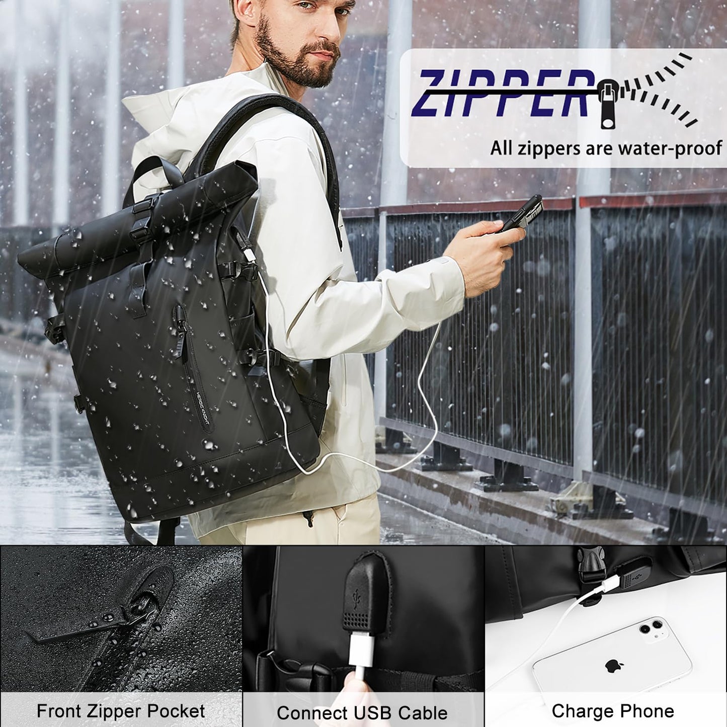 HEROIC KNIGHT Rolltop Backpack, 15.6 Inch Waterproof Laptop Backpack