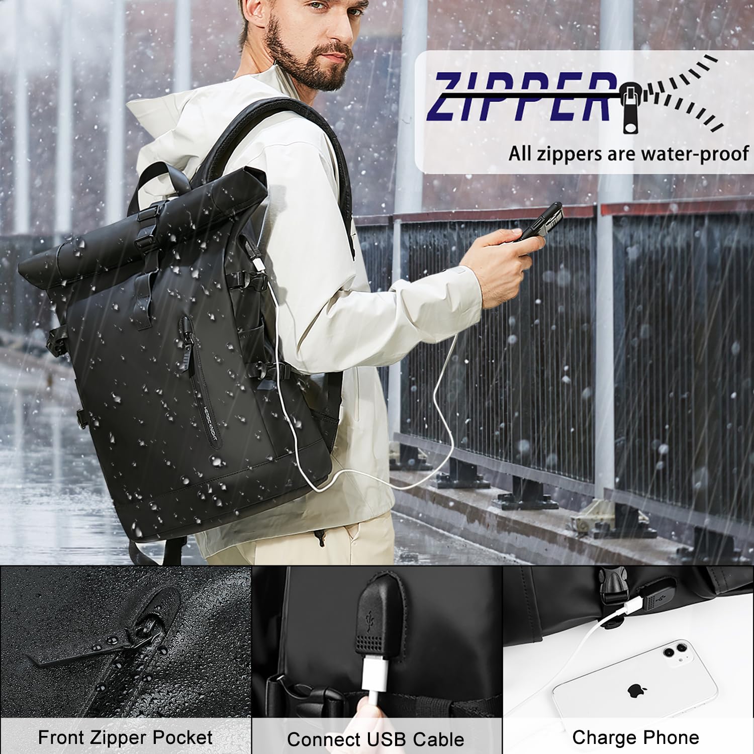 HEROIC KNIGHT Rolltop Backpack, 15.6 Inch Waterproof Laptop Backpack