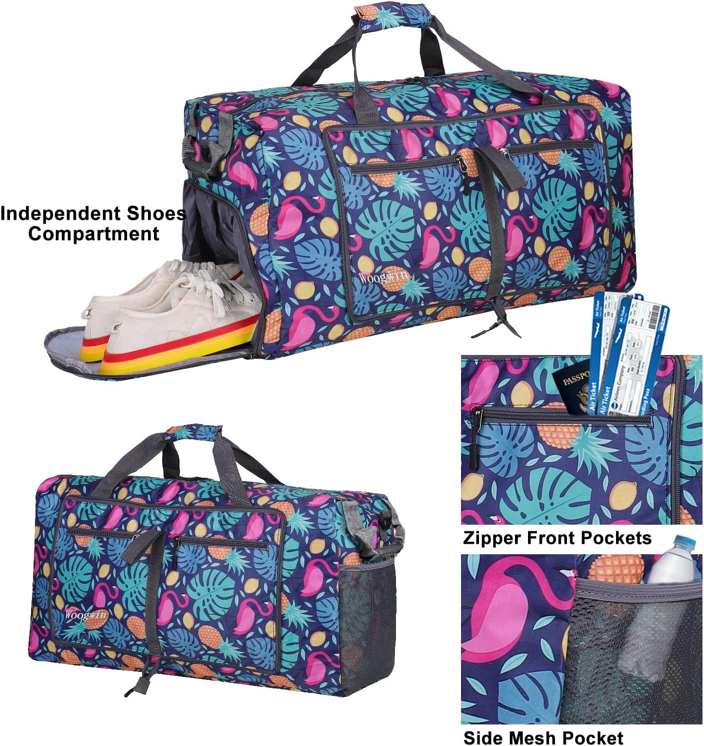 Woogwin Travel Duffel Bag Large Foldable Waterproof Overnight Bag for Beach Swim Bags Pool Sports Gym