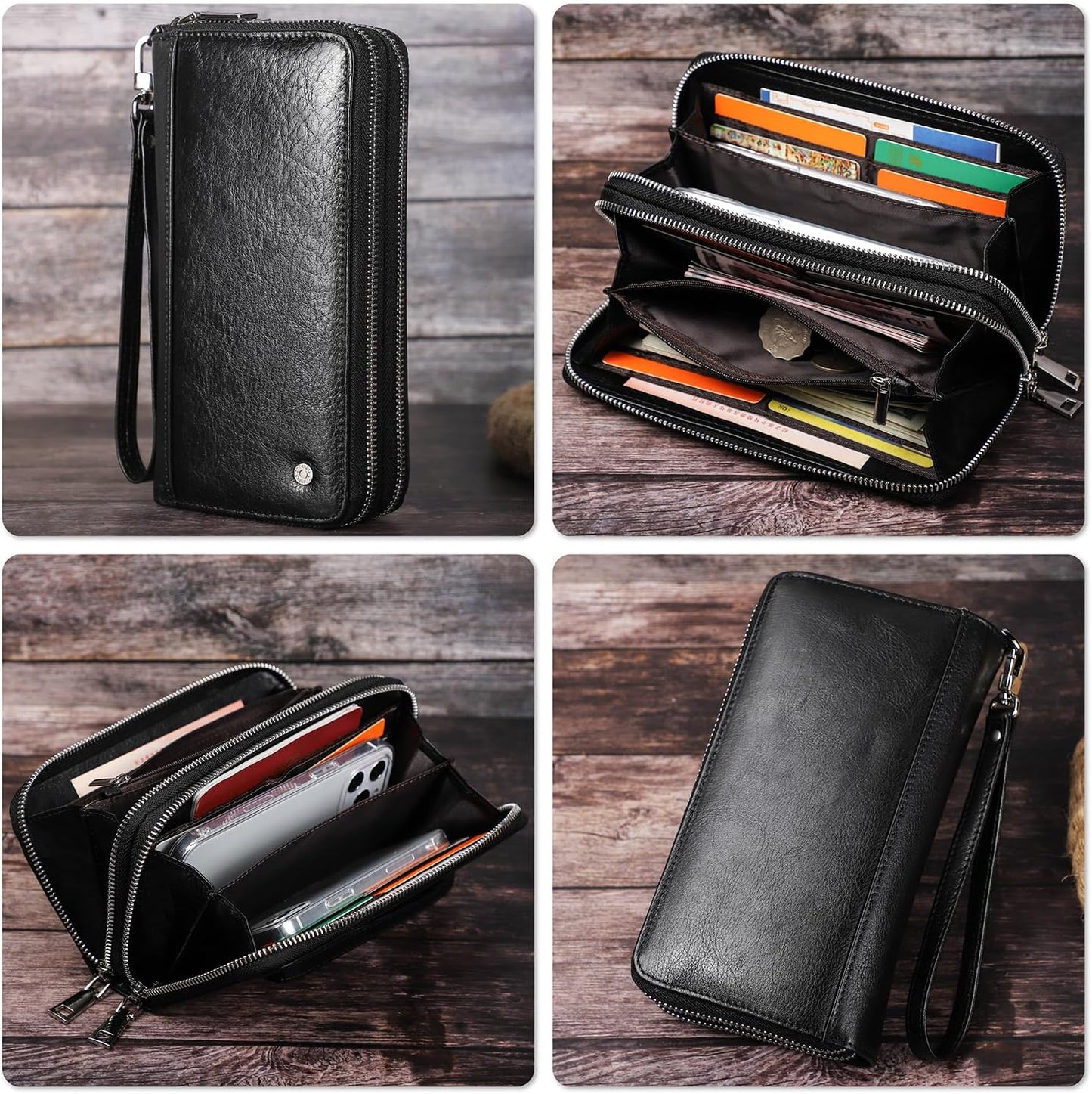 Top Grain Genuine Leather Handheld Purse Wallet for Man & Woman, Classic Vintage Design, Fully