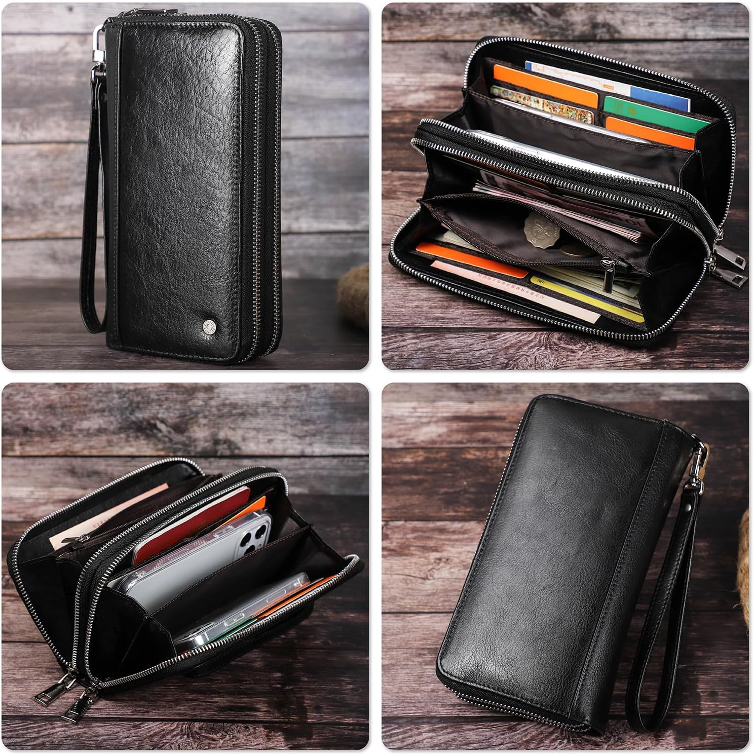 Top Grain Genuine Leather Handheld Purse Wallet for Man & Woman, Classic Vintage Design, Fully