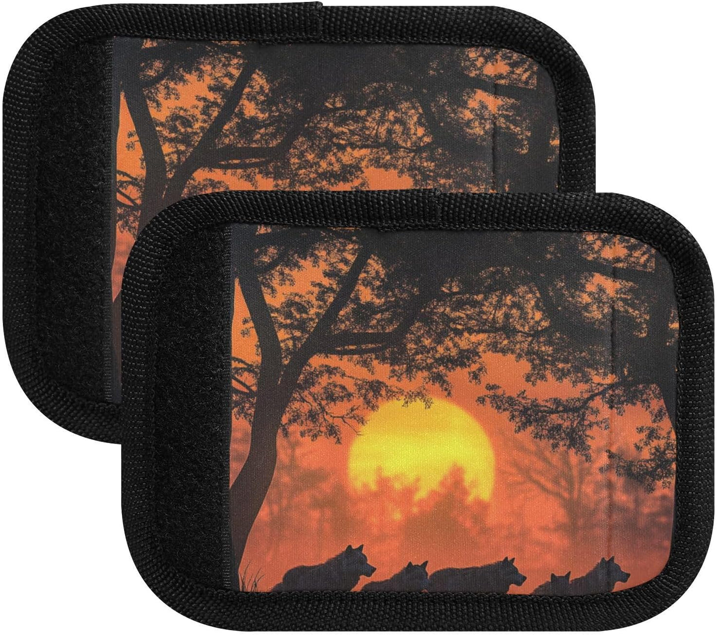 Sunset Forest Wolves 2 Pack Luggage Handle Wraps Covers for Suitcase Identifiers Bag Tags Travel Accessories
