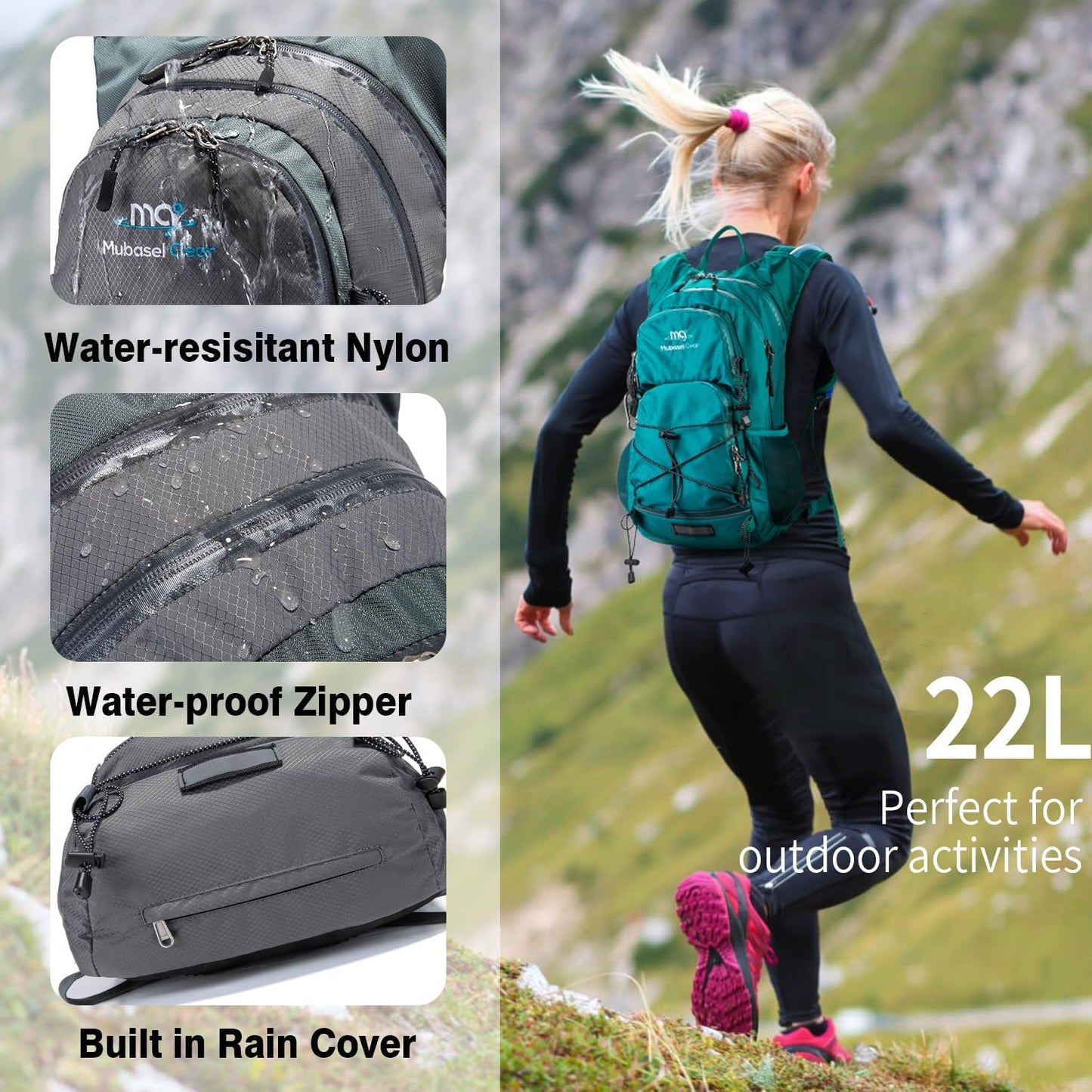 Insulated Hydration Backpack Pack with 2L Water Bladder Lightweight 22L Hiking Backpack Bag for