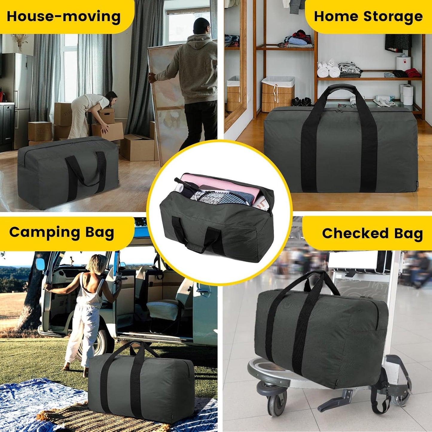 Vorspack Extra Large Duffle Bag for Travel - 100L Duffel Bag for Men Gear Bag for Storage Foldable Weekender Bag for Overnight Camping - Grey