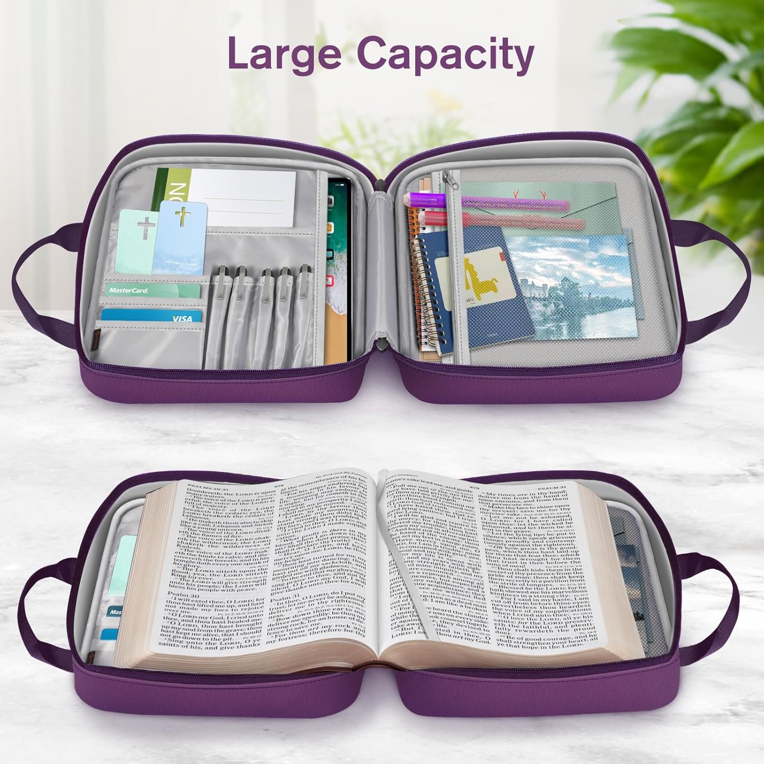 FINPAC Large Bible Cover, Carrying Book Case Church Bag Bible Protective with Zippered Pocket and