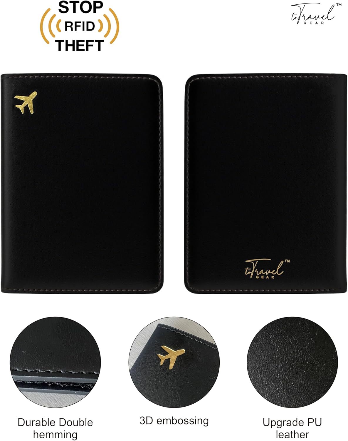 PU Leather Passport Holder Covers Case, Waterproof Rfid Blocking Travel Wallet Passport