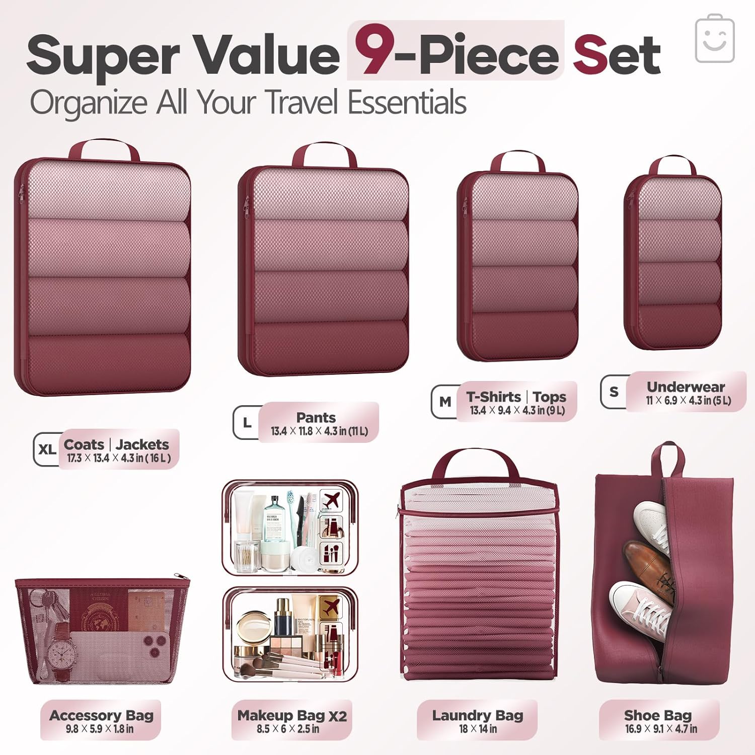 Veken 9/11 Set Compression Packing Cubes for Travel Essentials,Compressible Expandable Large