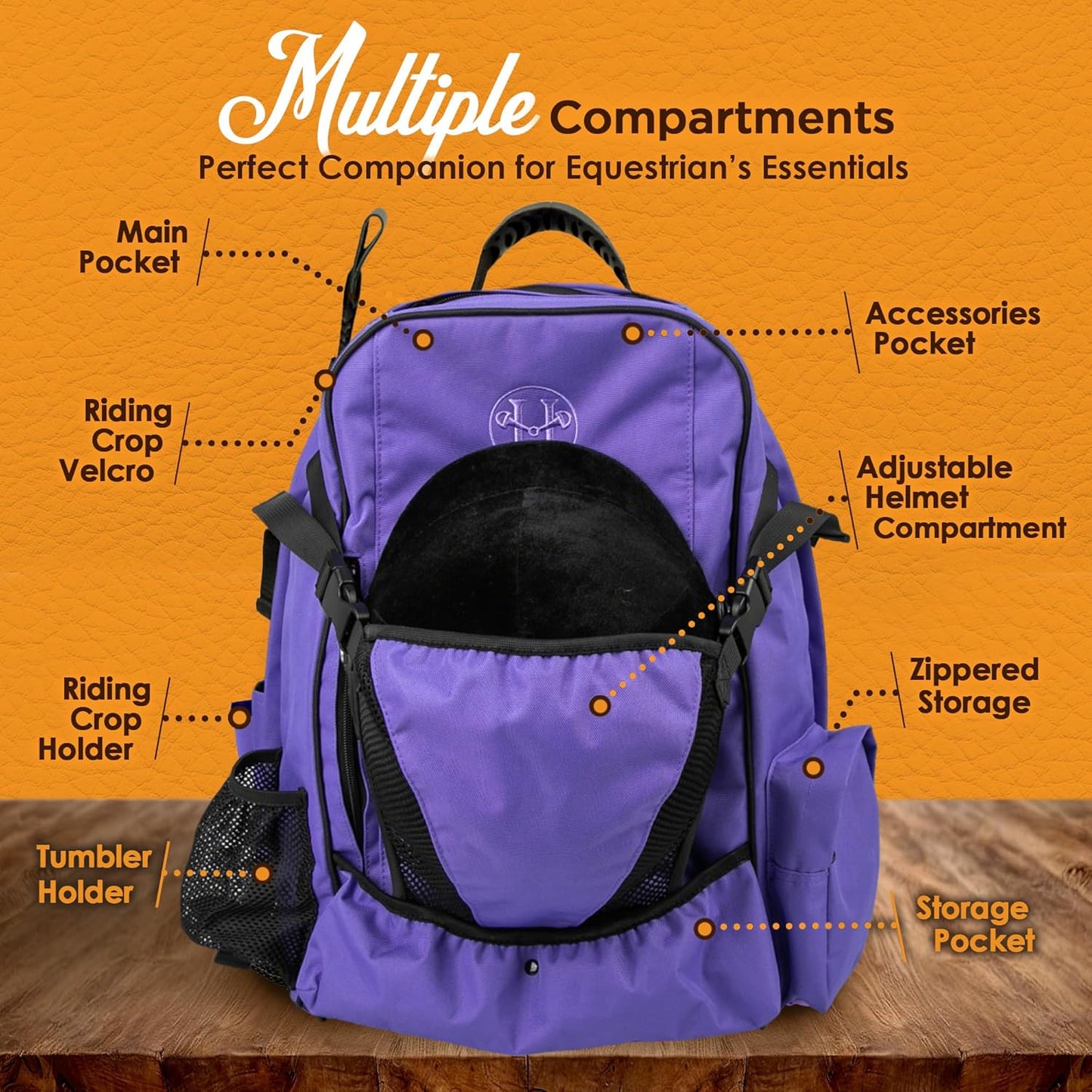Huntley Equestrian Deluxe Heavy Duty Nylon Exterior Storage Fabric Backpack Adjustable Shoulder Straps