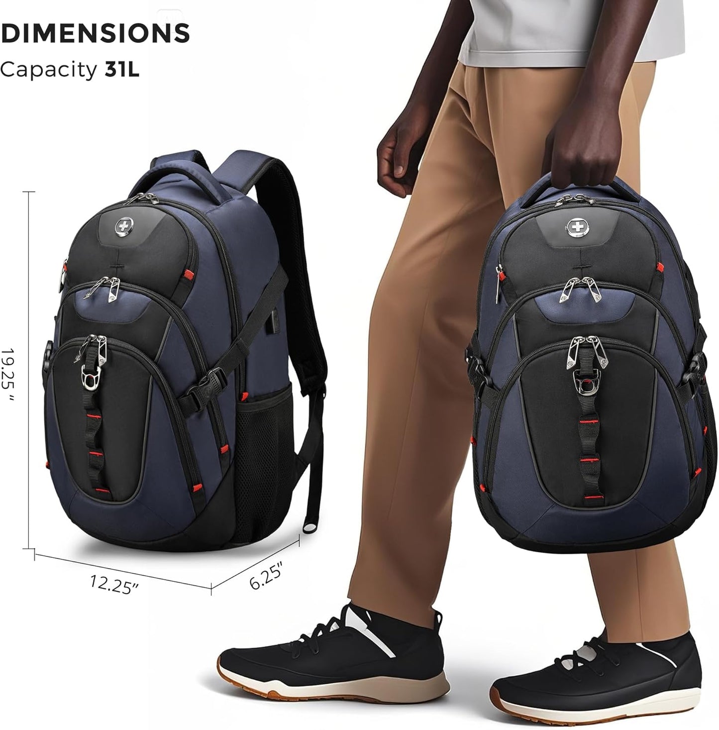 Swissdigital Design Travel Backpack for Men with Apple Find My, Laptop Backpack with USB Charging