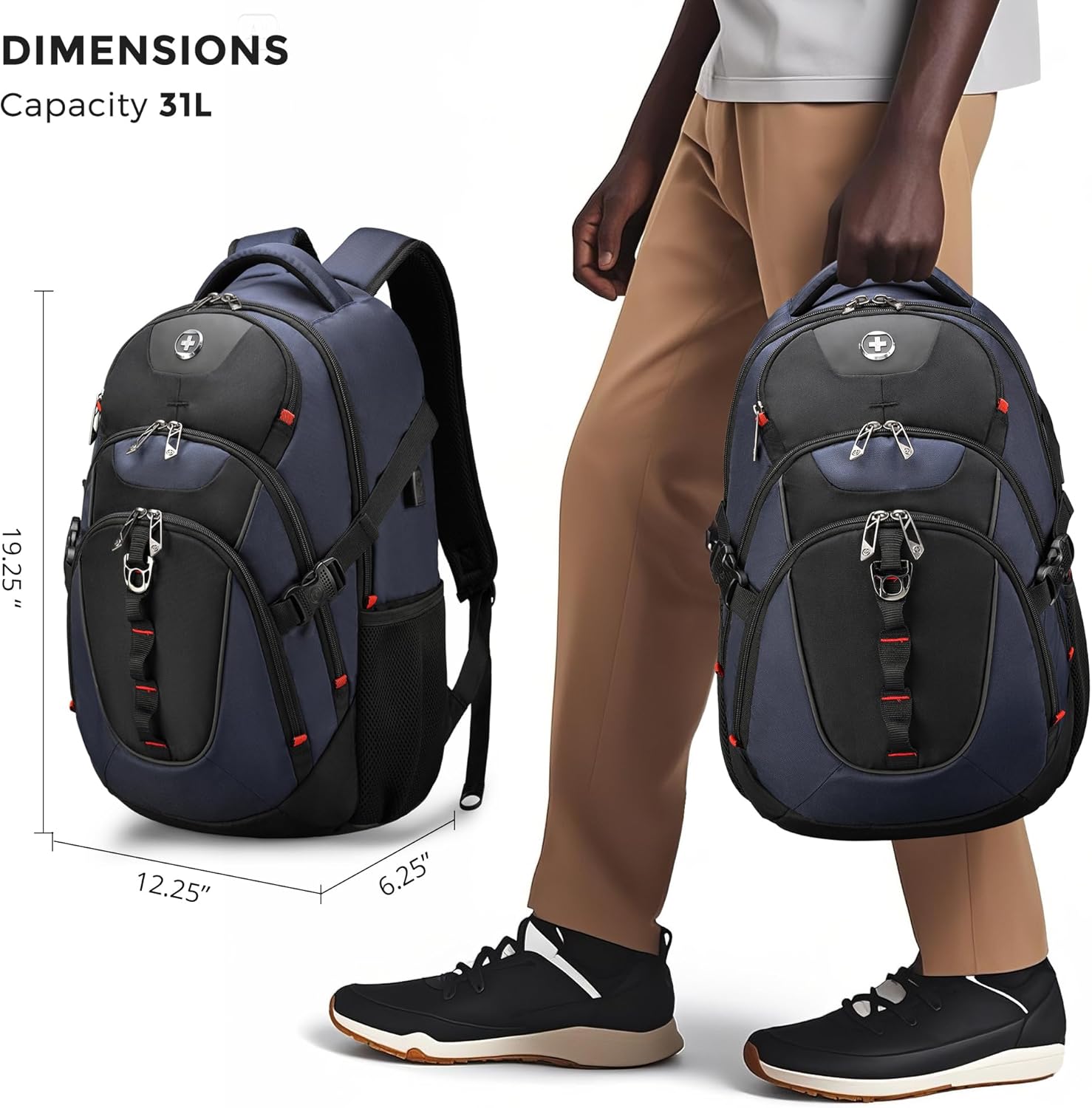 Swissdigital Design Travel Backpack for Men with Apple Find My, Laptop Backpack with USB Charging