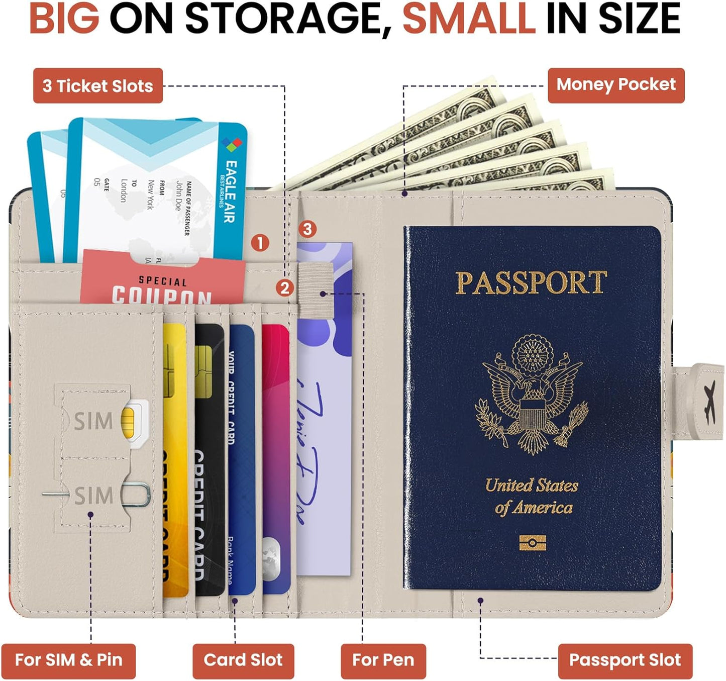 Passport Holder for Travel Essentials, RFID Blocking Leather Cover Wallet with Magnetic Closure, Aesthetic & Cute Passport Book Case for Women and Men - Cat