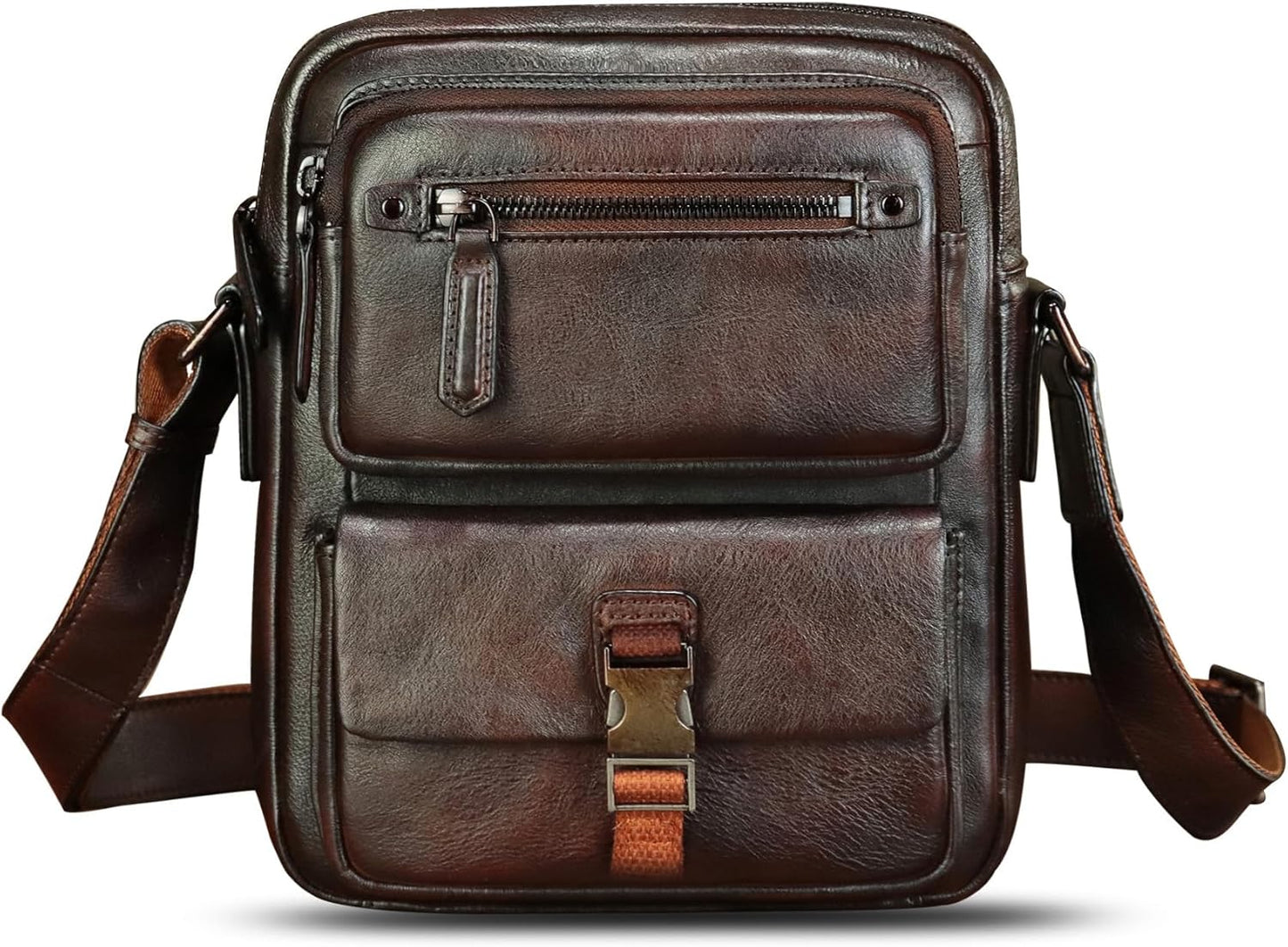 IVTG Genuine Leather Purse and Messenger Bag for Men Fashion Leather Shoulder Bags Briefcase Crossbody Satchel Bag with Strap
