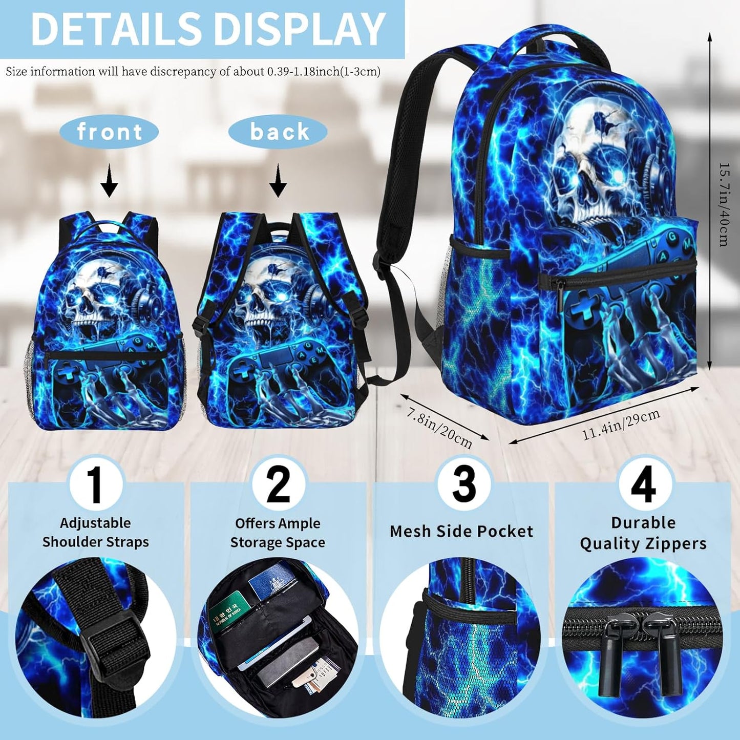 Backpack for Kids Game School Backpack for Boys Children Teens Elementary Middle School Students Kids' Backpacks Ages 6-18 Video Game Skull Bookbag Travel Back Pack