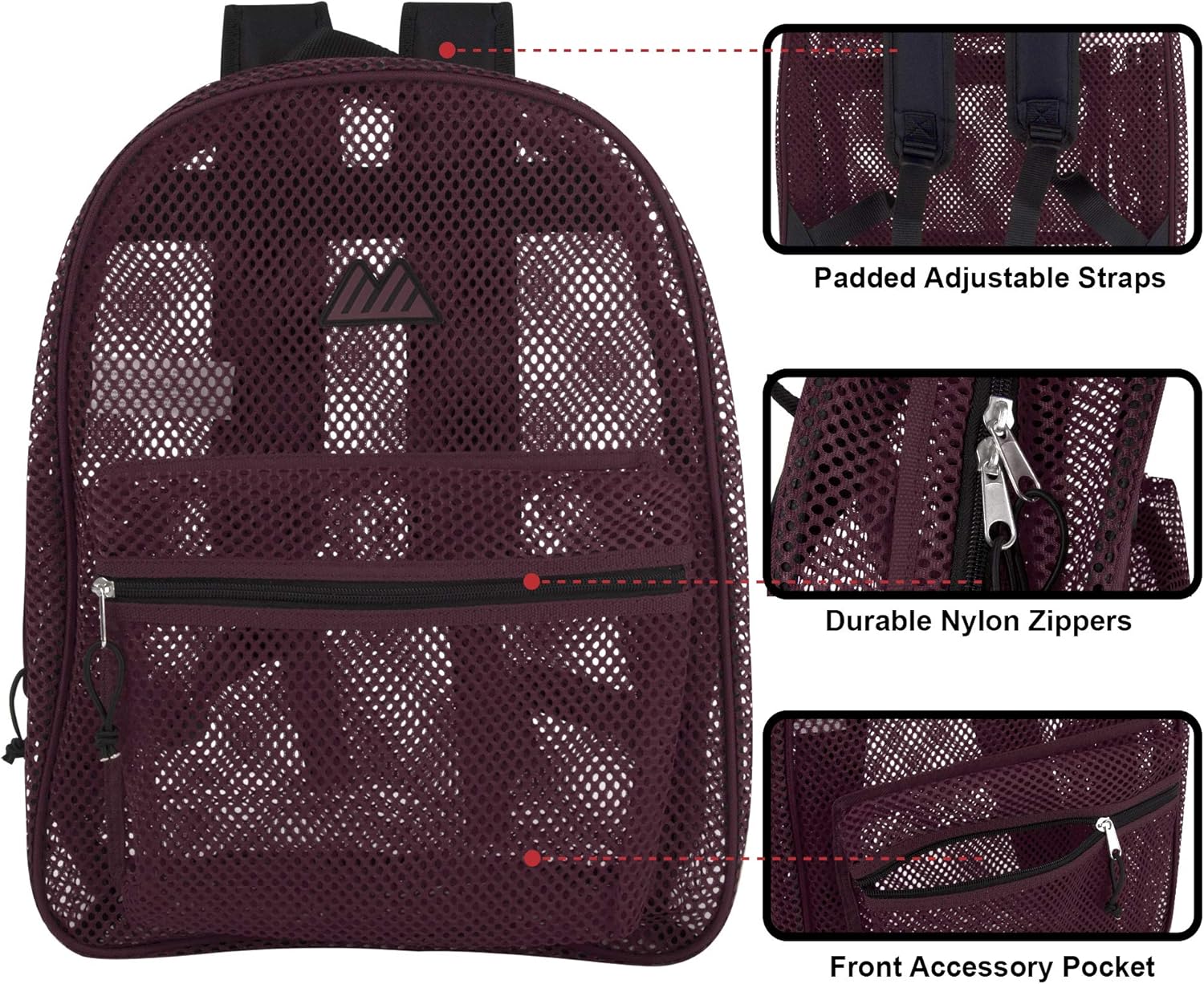 Summit Ridge Mesh Backpacks for Kids, Adults, School, Beach, and Travel, Colorful Transparent Mesh