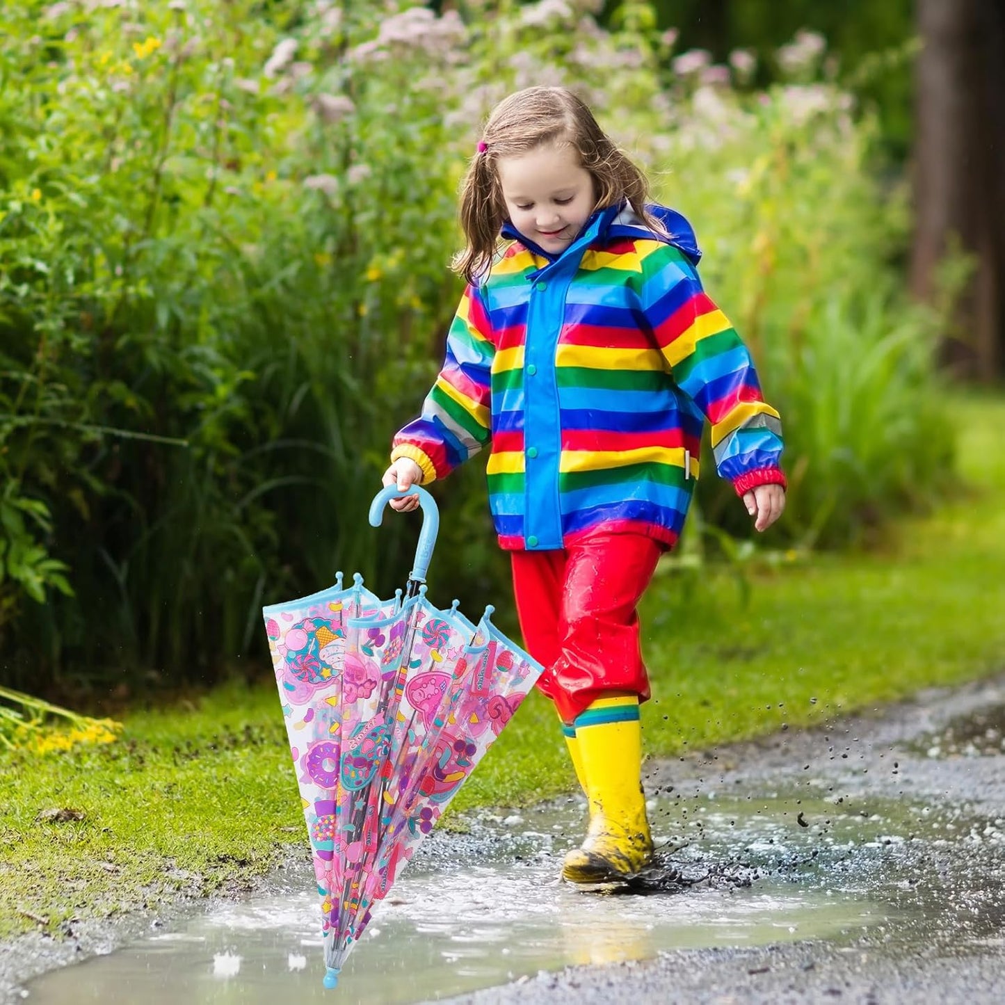 Kids Umbrella Clear Bubble Umbrellas for Rain,Transparent Dome Safety Windproof Umbrella with Easy-Grip Hook Handle for Toddler Girls and Boys