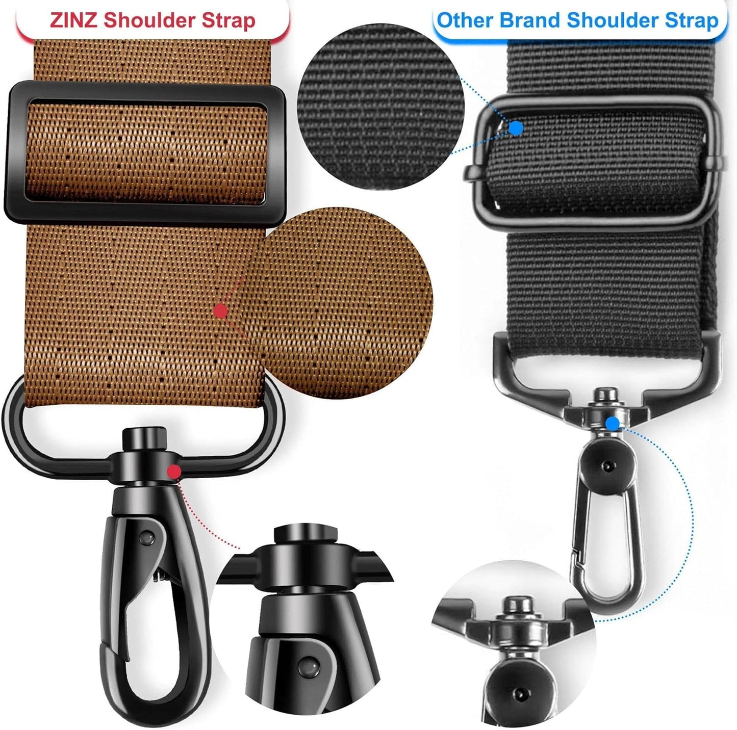 ZINZ Shoulder Strap - 59 Inch Universal Heavy-duty Adjustable Strap with Ultra-thick Fixed Breathable Pad for Laptop, Gym, Camera Bag and More -Khaki