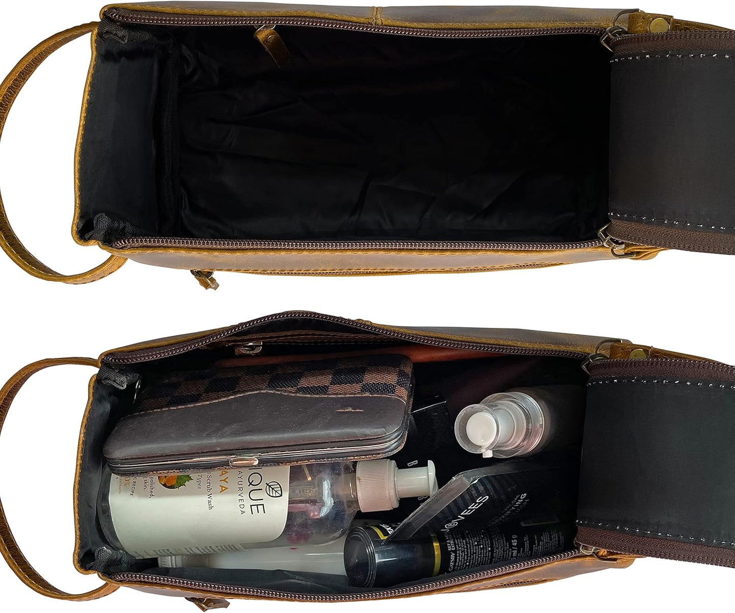 RUSTIC TOWN Buffalo Leather Toiletry Bag : Vintage Travel Shaving & Ditty Kit : for Toiletries, Cosmetics & More : Spacious Interior & Waterproof Lining : Compact, Fits Easily in Luggage