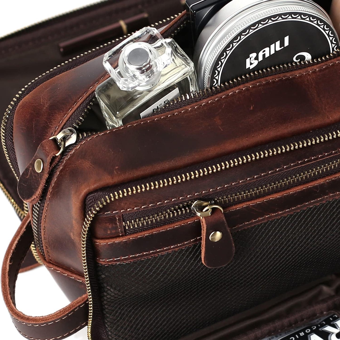 Personalized Leather Toiletry Bag for Men Travel Shaving Dopp Kit-Large Cosmetic Bags Toiletries Bathroom Organizer (Customize, Customize)
