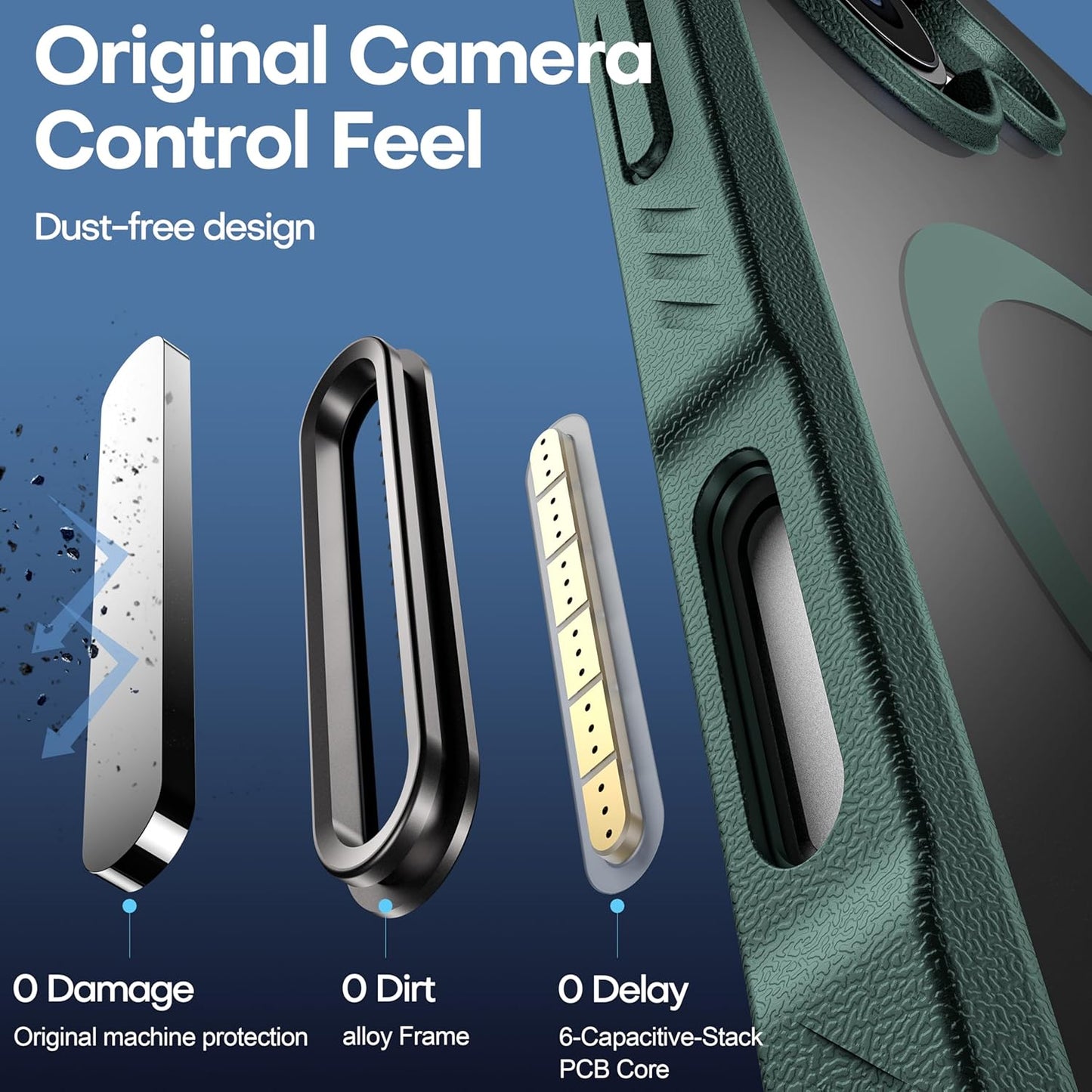 CellEver Strong Magnetic for iPhone 16 Case with Camera Control Capture Button [Camera Protection] [Military Drop Protection] [Compatible with MagSafe] Slim Translucent Matte Cover, Dark Green