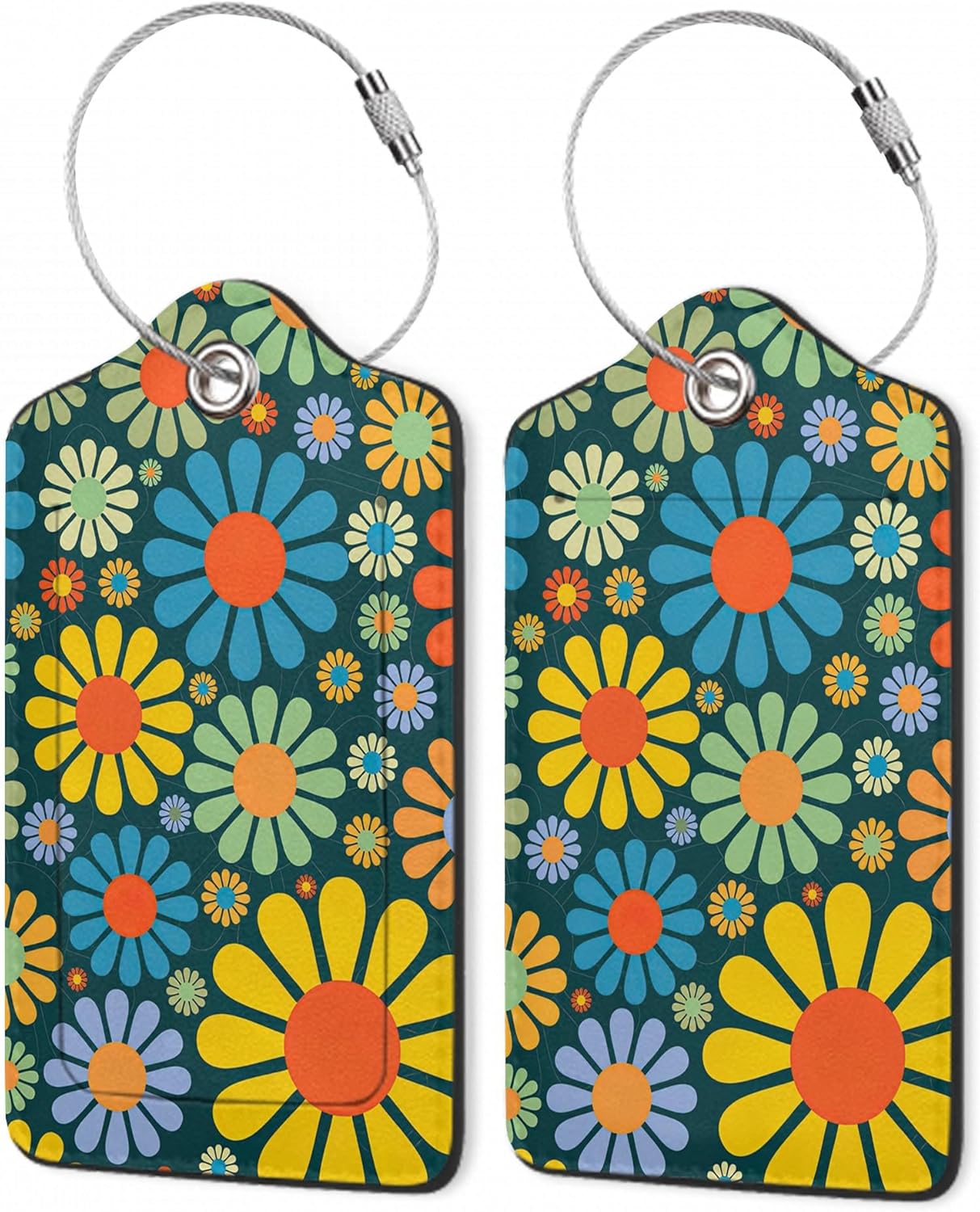 2Pcs Luggage Tag for Suitcase Hippie Flower Dasiy Cute Suitcase Tag with Privacy Flap & Name ID Label & Metal Loop,Travel Bag Luggage Tags for Women