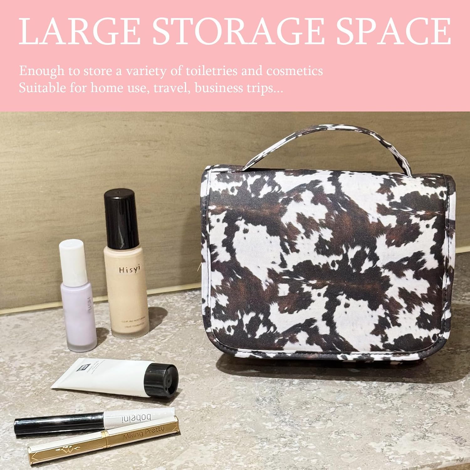 Crazy Bison Hanging Travel Toiletry Bag Kit Makeup Bag Cosmetics Organizer for Men Women (Balck