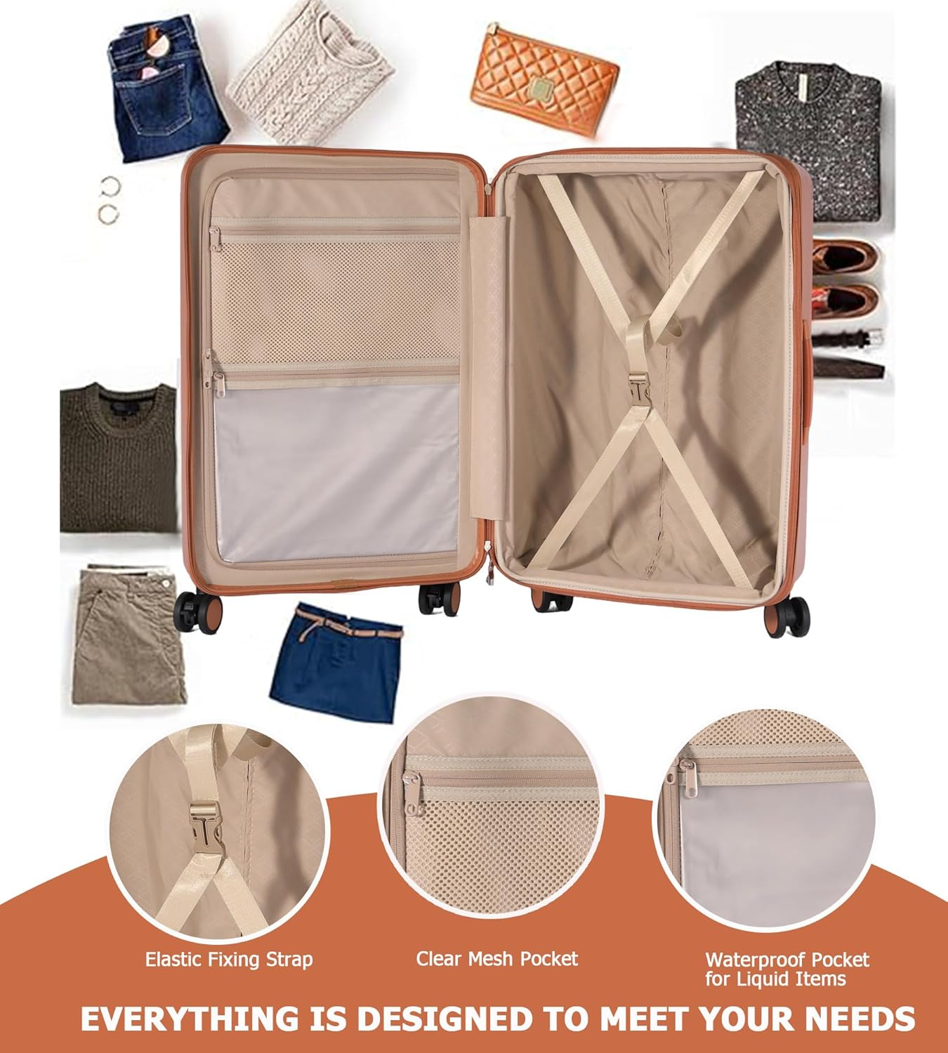 feilario 20in Hardshell Carry-On Luggage Lightweight Spinner Brake Wheels Suitcase with Zipper