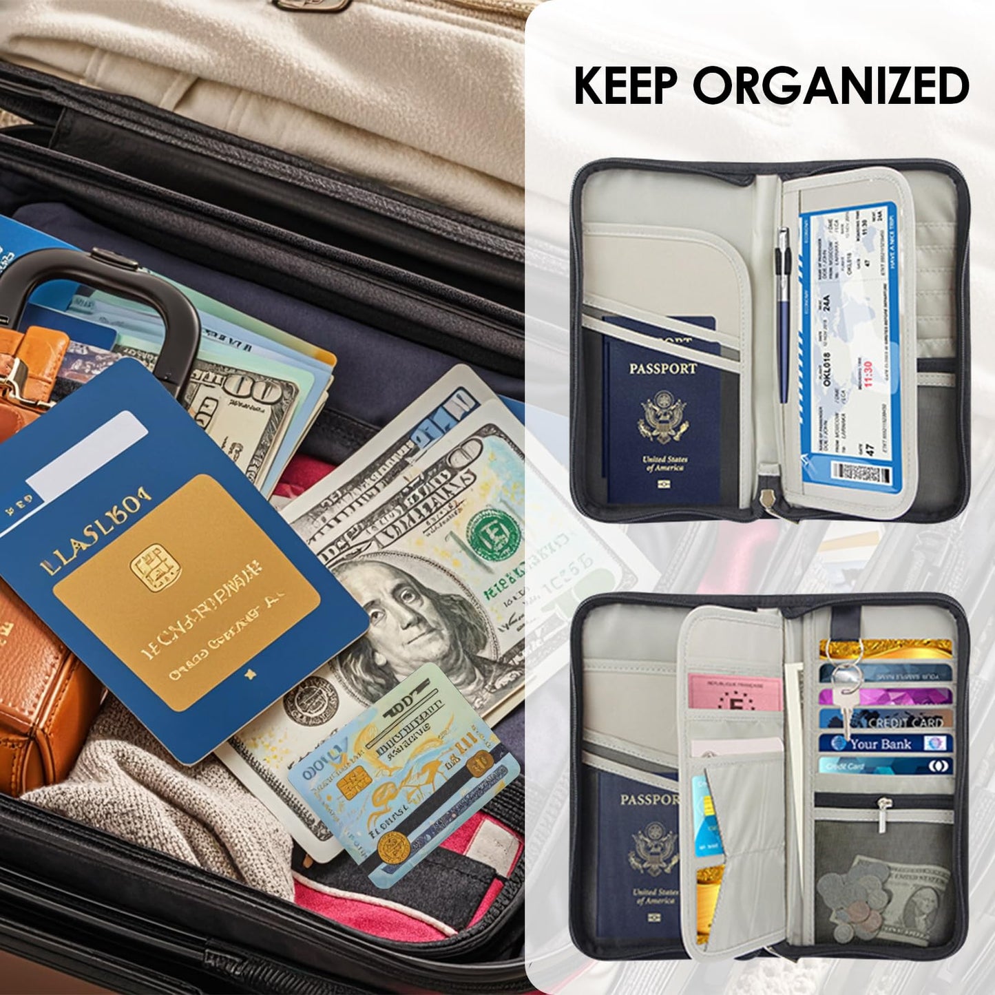 Passport Holder Family Travel Large RFID Blocking Passport Organizer, Travel Essentials Premium
