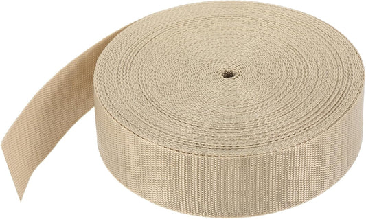 MECCANIXITY Lightweight Polypropylene Webbing Strap 2" 25 Yard Backpack Strapping Band Light Khaki for Outdoor Luggage Cargo Straps