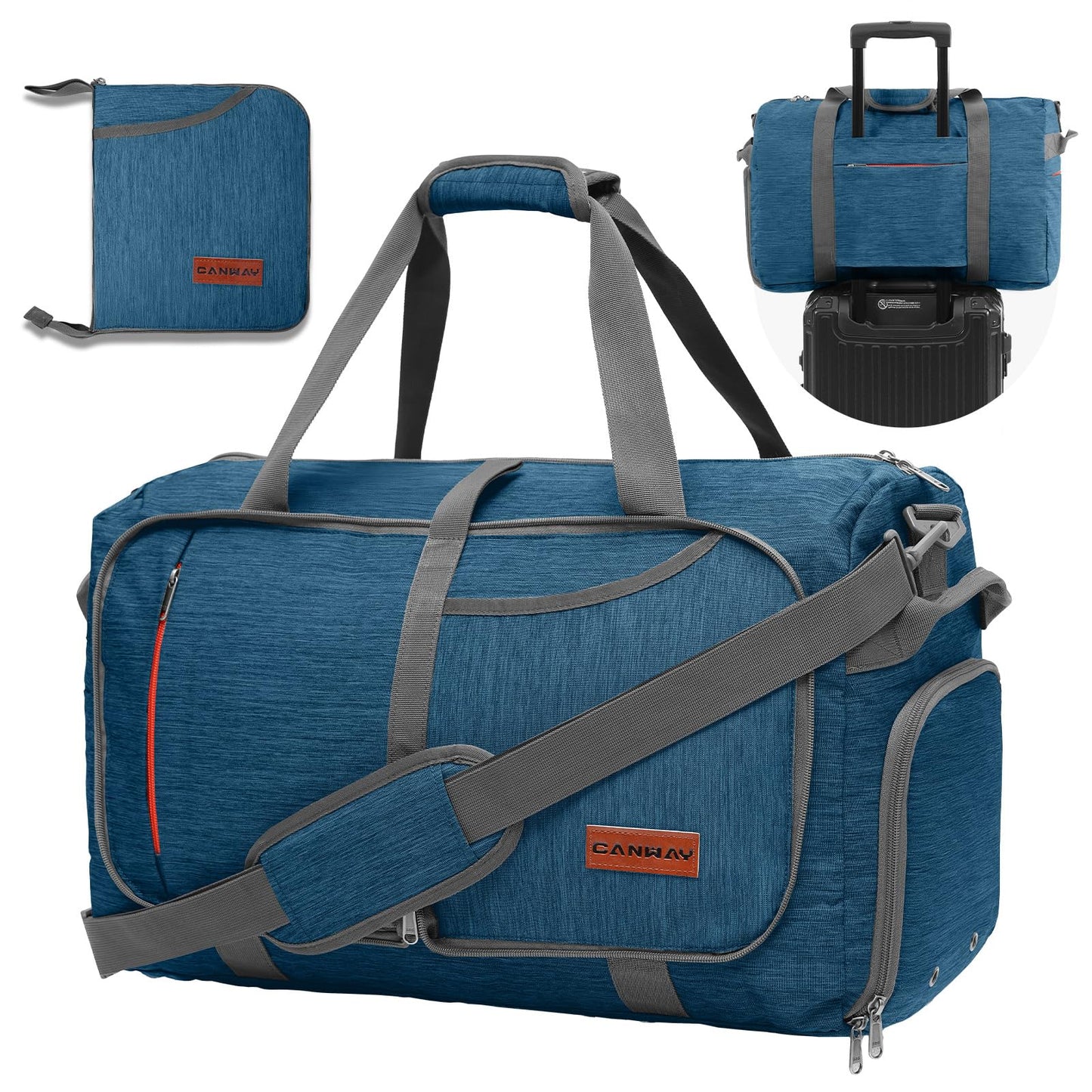 Canway 40L Foldable Duffle Bag for Travel Men & Women Carry On 22"x14"x9" Airline Approved, Small