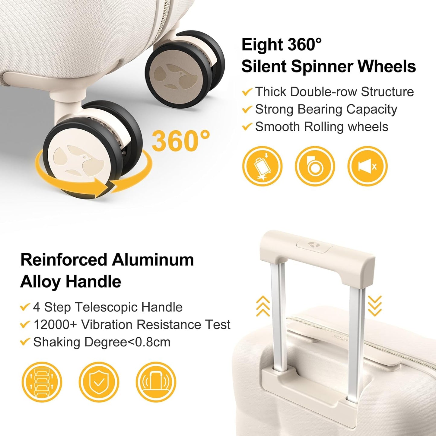 MGB 26-Inch Hardside Suitcases with Wheels, Medium Checked Luggage with 360°Spinner Wheels - Scratch Resistant Hardshell - TSA Lock - Polycarbonate Shell for Lightweight Travel - Cream