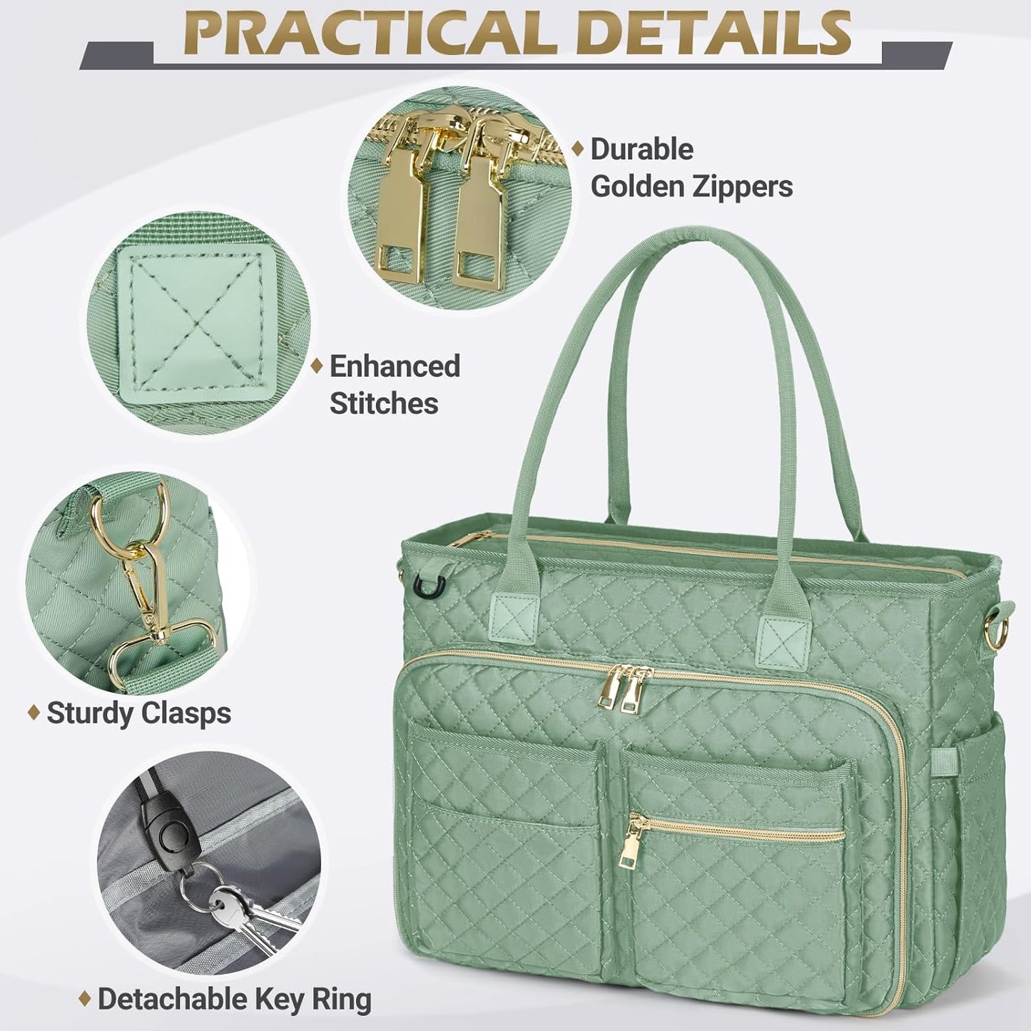 RAINSMORE Teacher Tote Bag 15.6 inch Laptop Bag for Women Work Bags Laptop Tote Nurse Bag Professional Computer Messenger with Insulated Pocket, Laptop Briefcase for Office, College, Mint Green