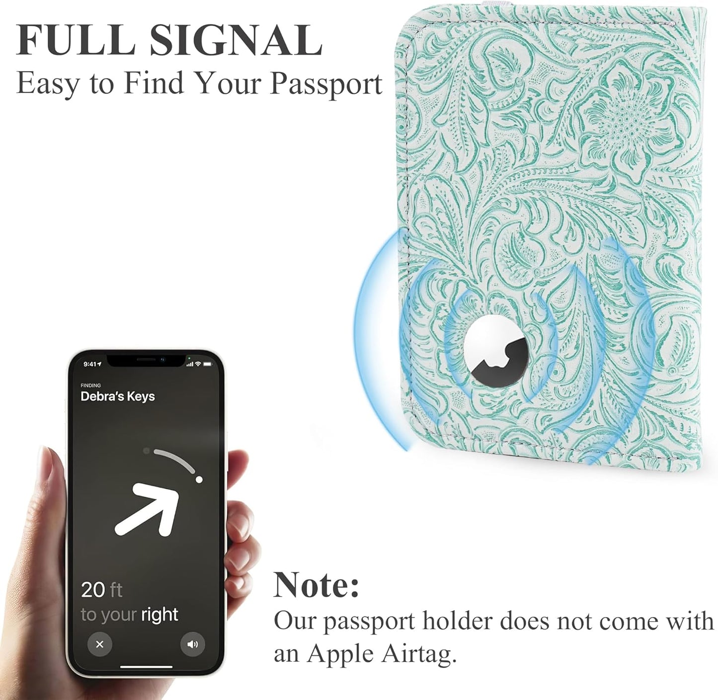 lizimandu Passport Holder with Airtag Slot, Airtag Passport Wallet for Men Women, Slim Leather Passport Holder Case Family for Travel Anti-Lost(1-Carved Green2)