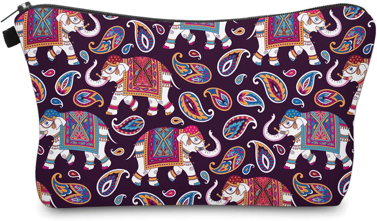 Cute Travel Makeup Bag Cosmetic Bag Small Pouch Gift for Women (Elephant Paisey)