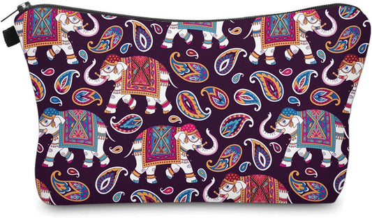 Cute Travel Makeup Bag Cosmetic Bag Small Pouch Gift for Women (Elephant Paisey)