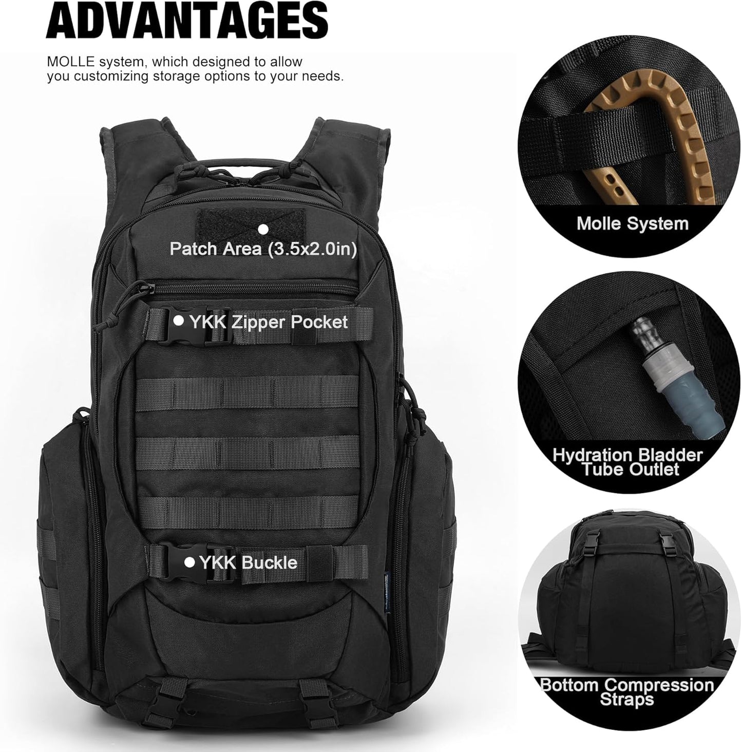 Mardingtop Tactical Molle Backpack for Men- 28L EDC Hiking & Motorcycle Backpack