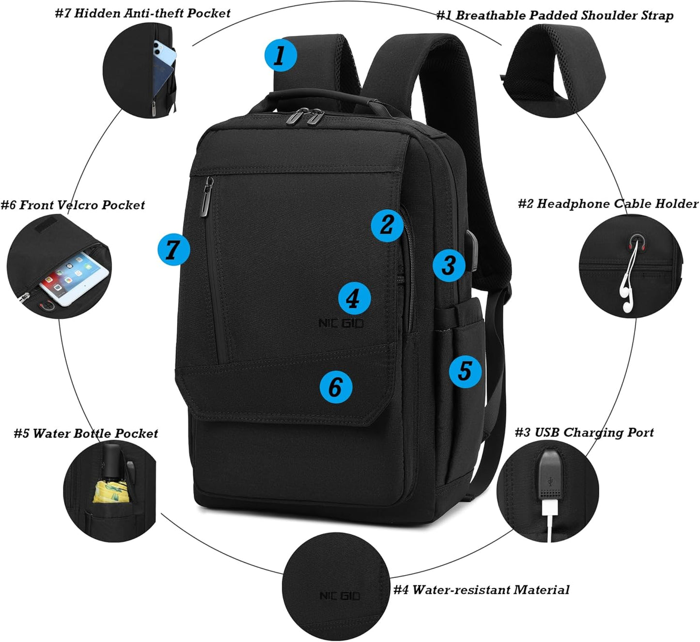 NICGID Sling Bags Chest Shoulder Backpacks, 12.5'' 13.3'' 14.1'' 15.6''Laptop Backpack Crossbody Messenger Bag Travel Outdoor